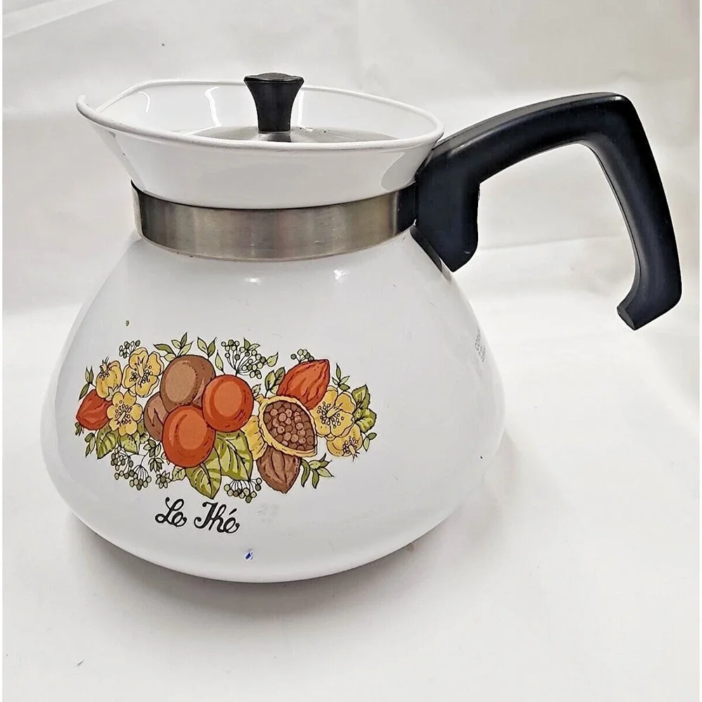 Vintage Corning Ware Spice of Life 6 cup Tea kettle 1970's with Lid Retro Kitsch - Picture 1 of 15